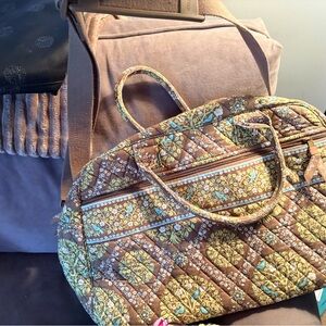 Vera Bradley Brown and Green Quilted Weekend Travel Bag